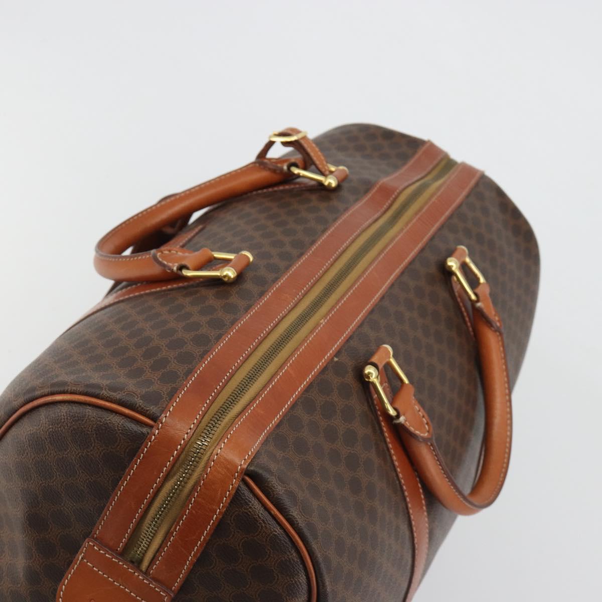 CELINE Macadam Canvas Boston Bag PVC Leather Brown Gold Auth 190187A