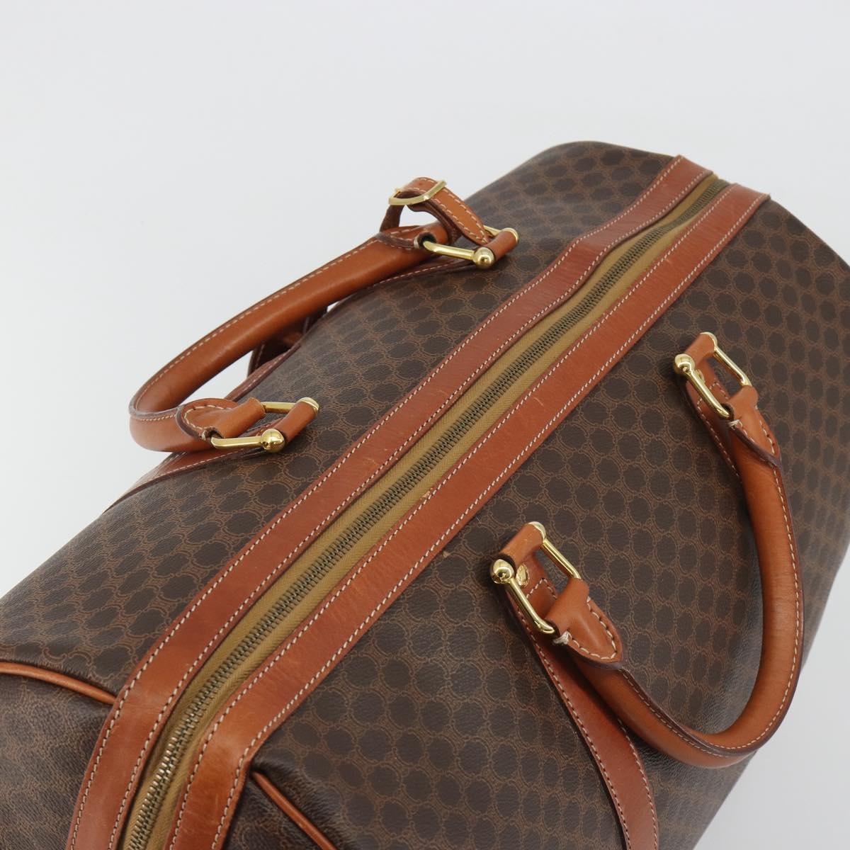CELINE Macadam Canvas Boston Bag PVC Leather Brown Gold Auth 190187A