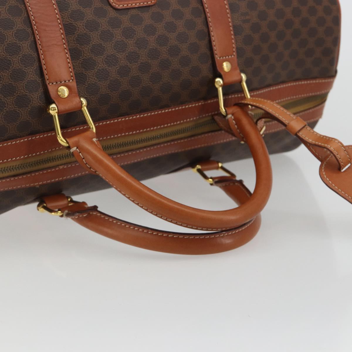 CELINE Macadam Canvas Boston Bag PVC Leather Brown Gold Auth 190187A