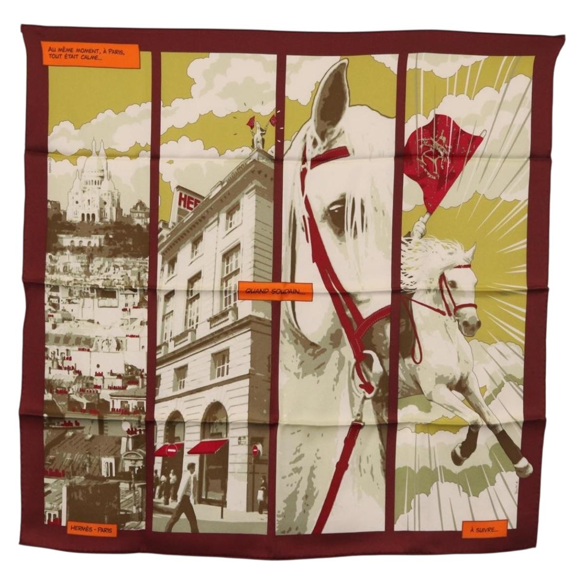 HERMES Carre 70 Scarf ""QUAND SOUDAIN"" Silk Red Auth 190192M