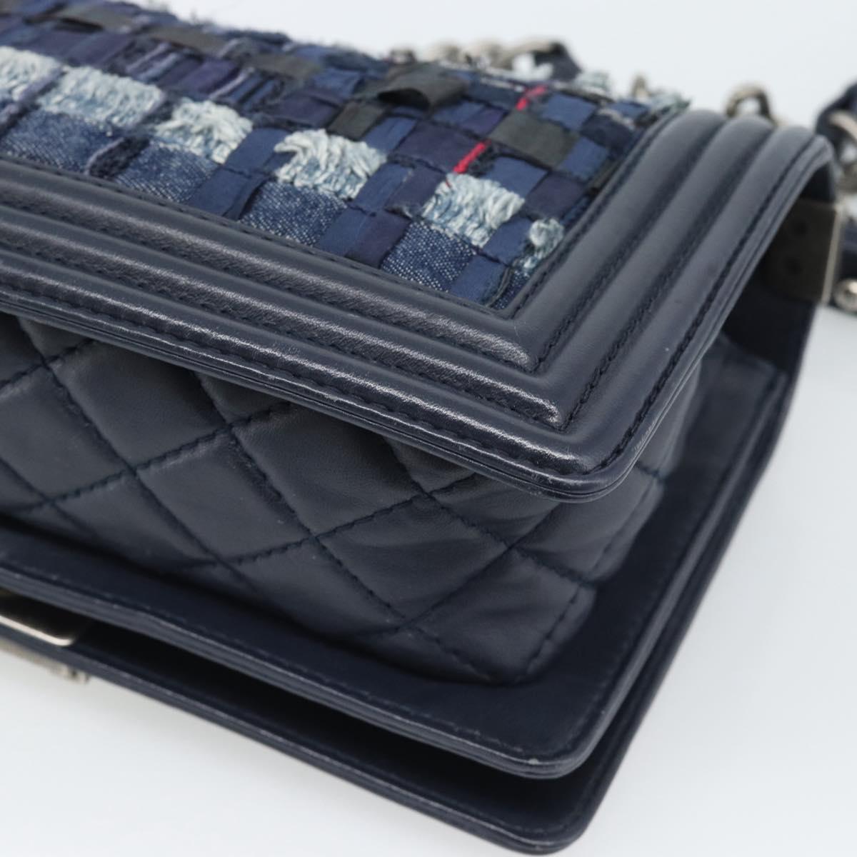 CHANEL Boy Chanel Chain Shoulder Bag Denim Blue Silver CC Auth 190194SAM