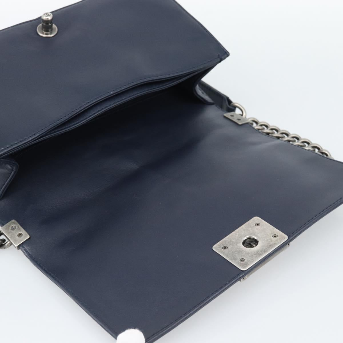 CHANEL Boy Chanel Chain Shoulder Bag Denim Blue Silver CC Auth 190194SAM