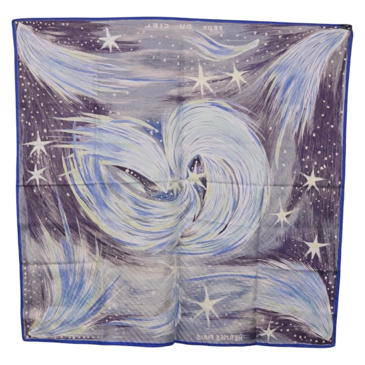 HERMES Carre 90 Scarf ""FEUX DU CIEL"" Silk Blue Auth 190195