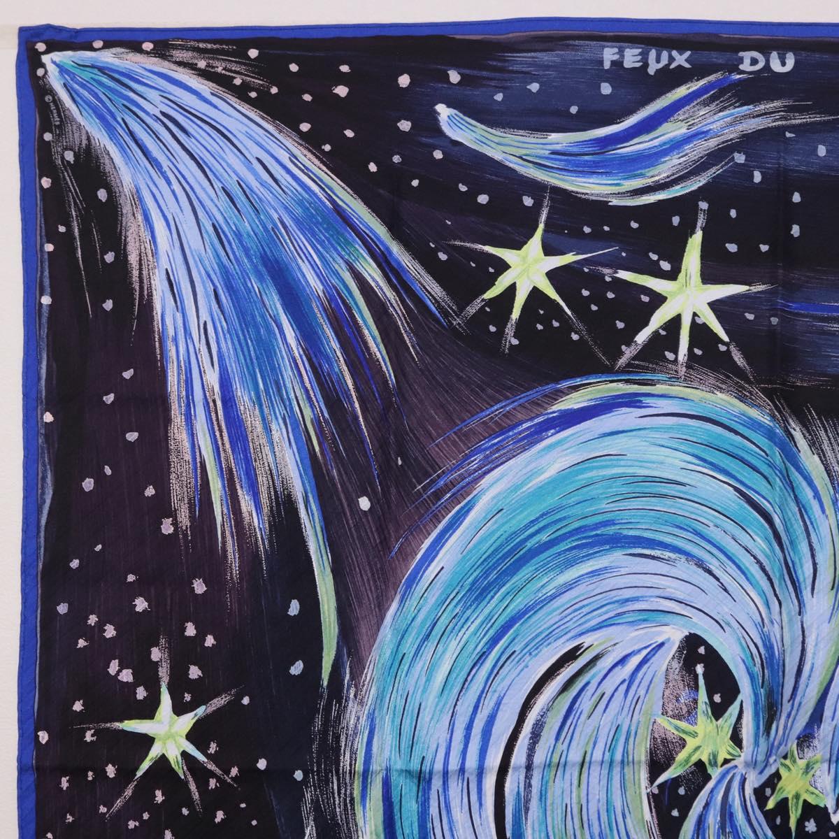 HERMES Carre 90 Scarf ""FEUX DU CIEL"" Silk Blue Auth 190195