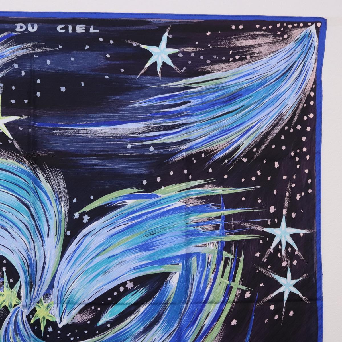 HERMES Carre 90 Scarf ""FEUX DU CIEL"" Silk Blue Auth 190195