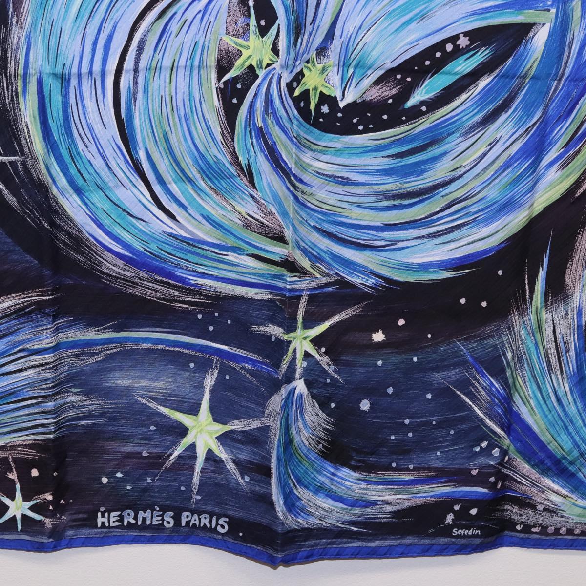 HERMES Carre 90 Scarf ""FEUX DU CIEL"" Silk Blue Auth 190195