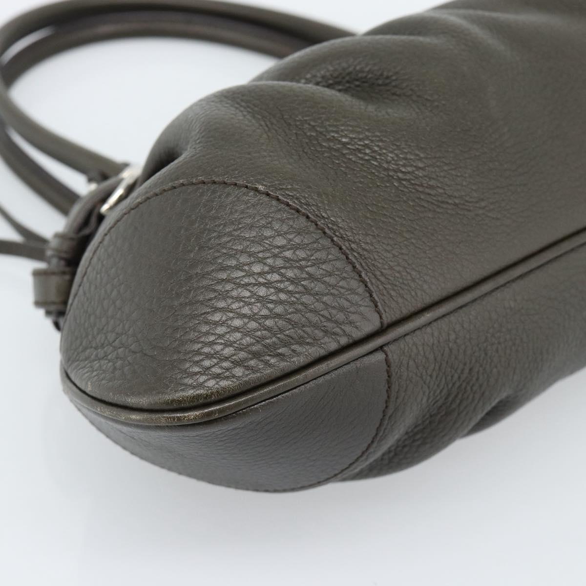 Salvatore Ferragamo Gancini Tote Bag Leather Khaki Silver Auth 190197A