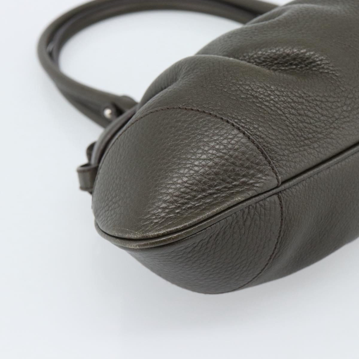Salvatore Ferragamo Gancini Tote Bag Leather Khaki Silver Auth 190197A