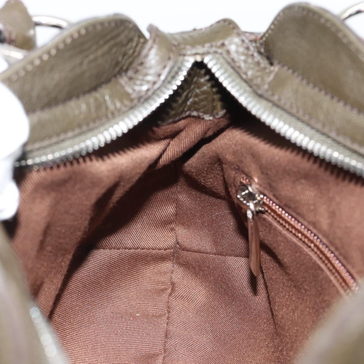 Salvatore Ferragamo Gancini Tote Bag Leather Khaki Silver Auth 190197A