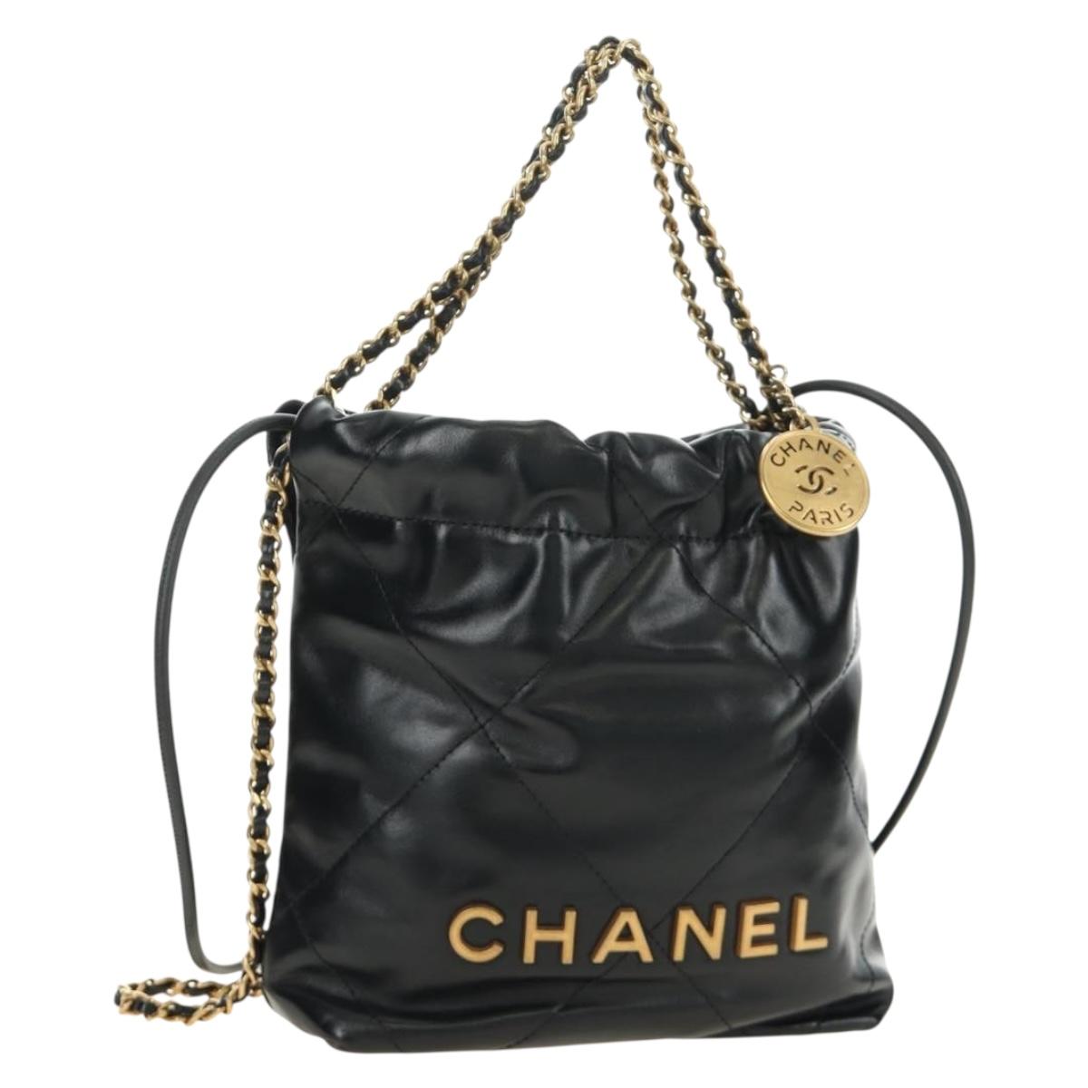 CHANEL CHANEL22 Chain Hand Bag Lamb Skin Black Gold CC Auth 190198SAM
