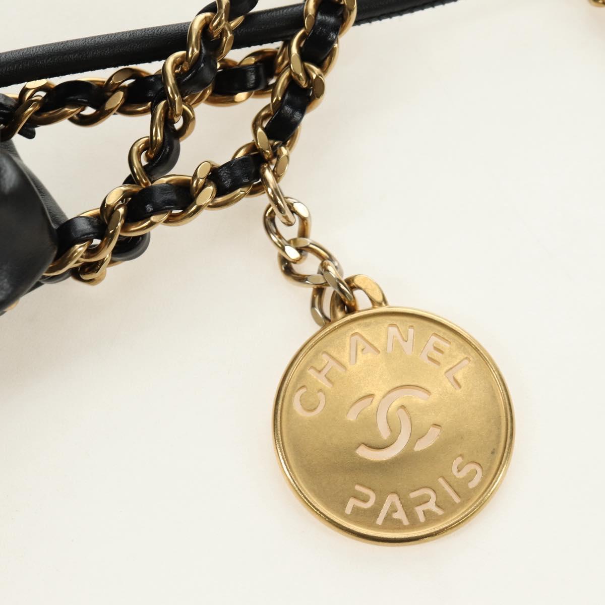 CHANEL CHANEL22 Chain Hand Bag Lamb Skin Black Gold CC Auth 190198SAM