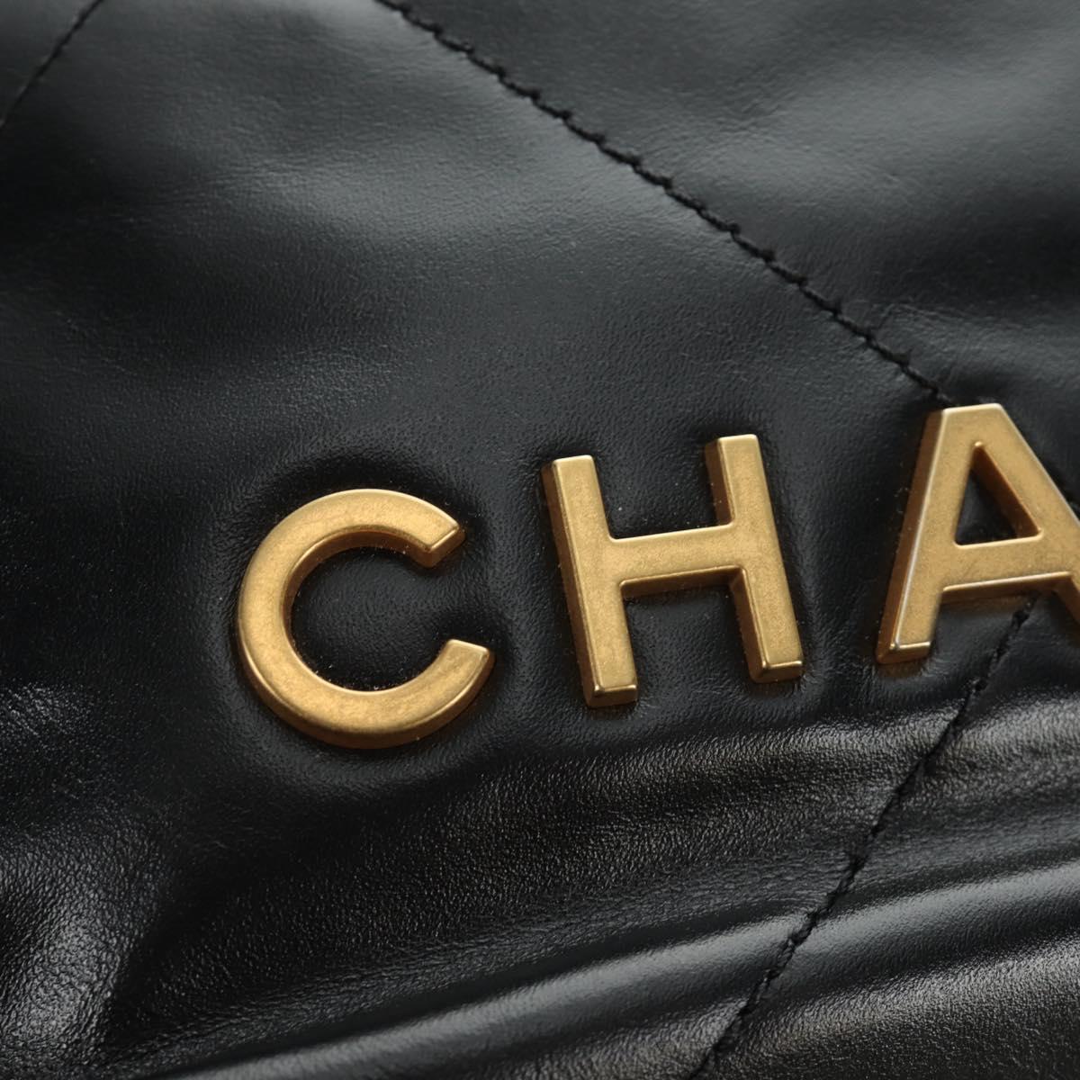 CHANEL CHANEL22 Chain Hand Bag Lamb Skin Black Gold CC Auth 190198SAM