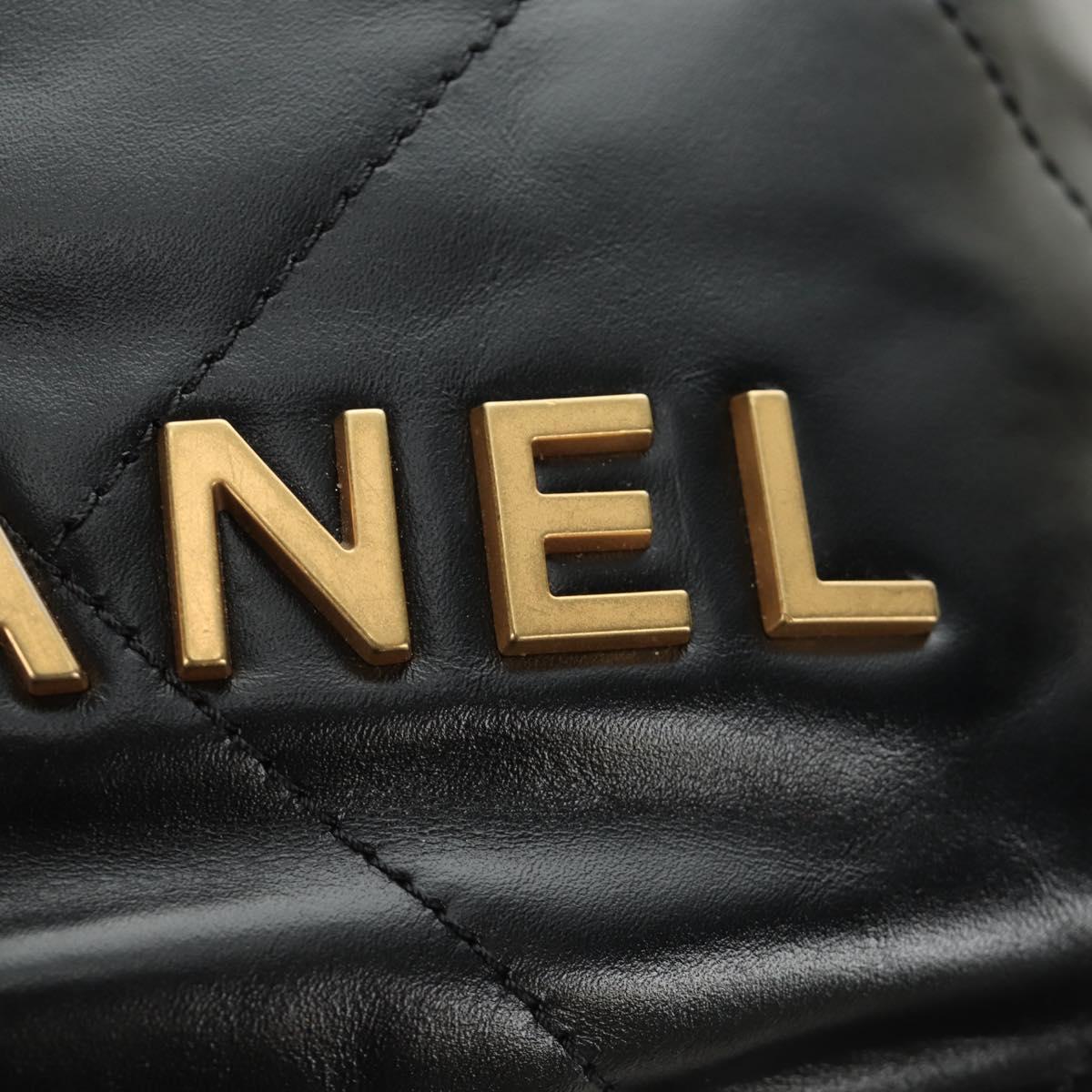 CHANEL CHANEL22 Chain Hand Bag Lamb Skin Black Gold CC Auth 190198SAM