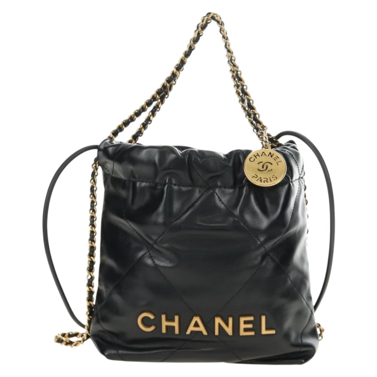 CHANEL CHANEL22 Chain Hand Bag Lamb Skin Black Gold CC Auth 190198SAM