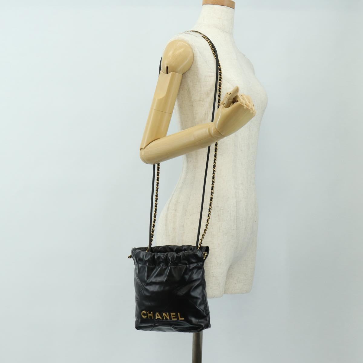 CHANEL CHANEL22 Chain Hand Bag Lamb Skin Black Gold CC Auth 190198SAM