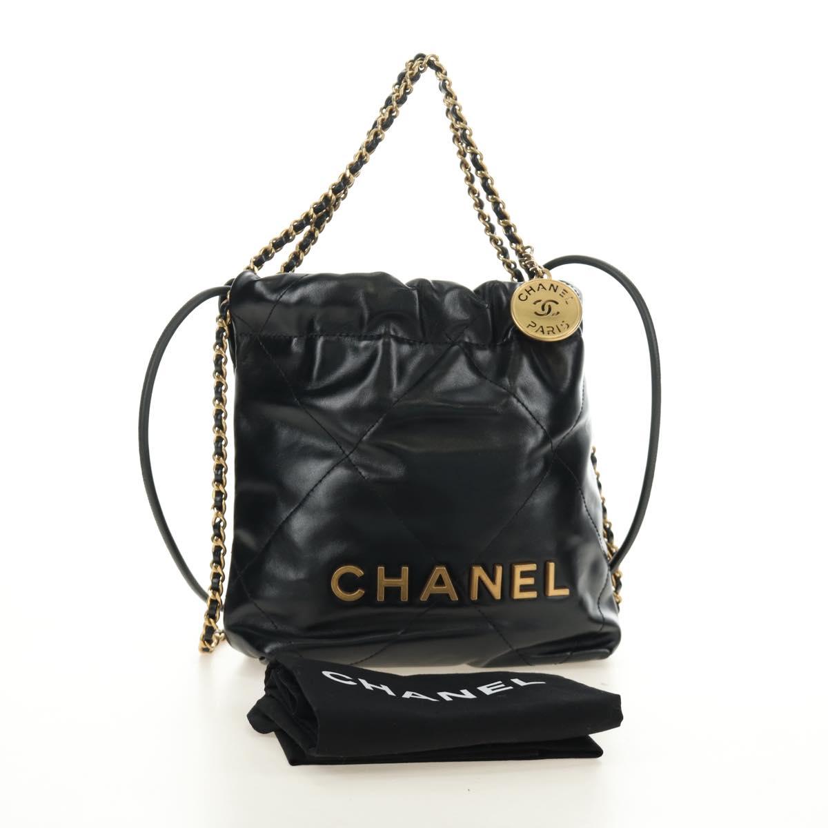 CHANEL CHANEL22 Chain Hand Bag Lamb Skin Black Gold CC Auth 190198SAM