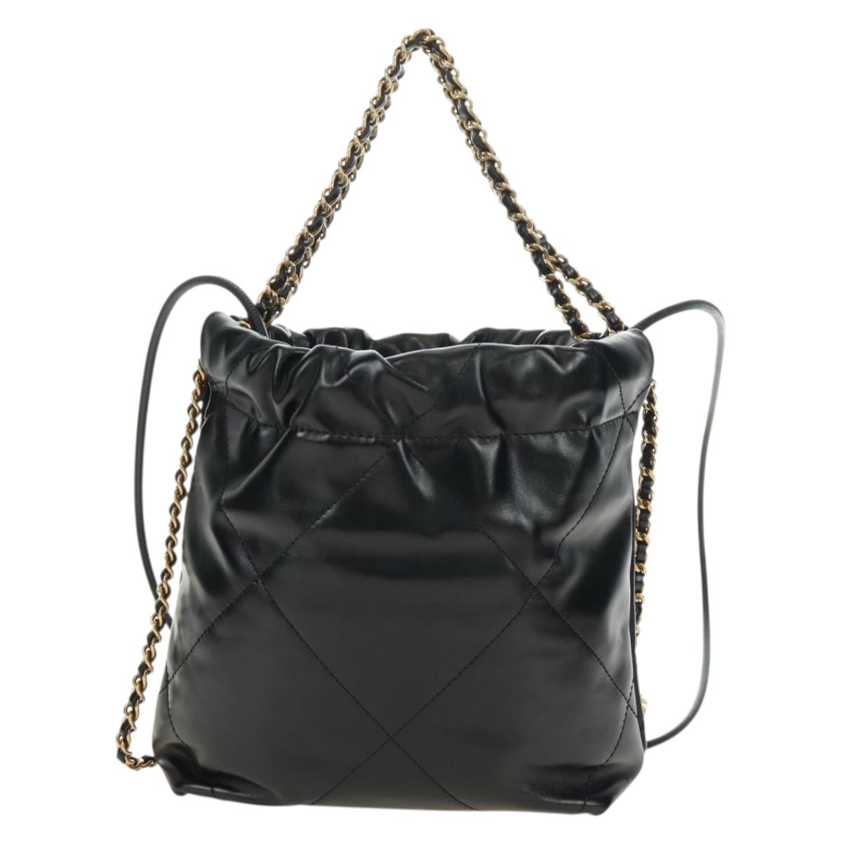 CHANEL CHANEL22 Chain Hand Bag Lamb Skin Black Gold CC Auth 190198SAM