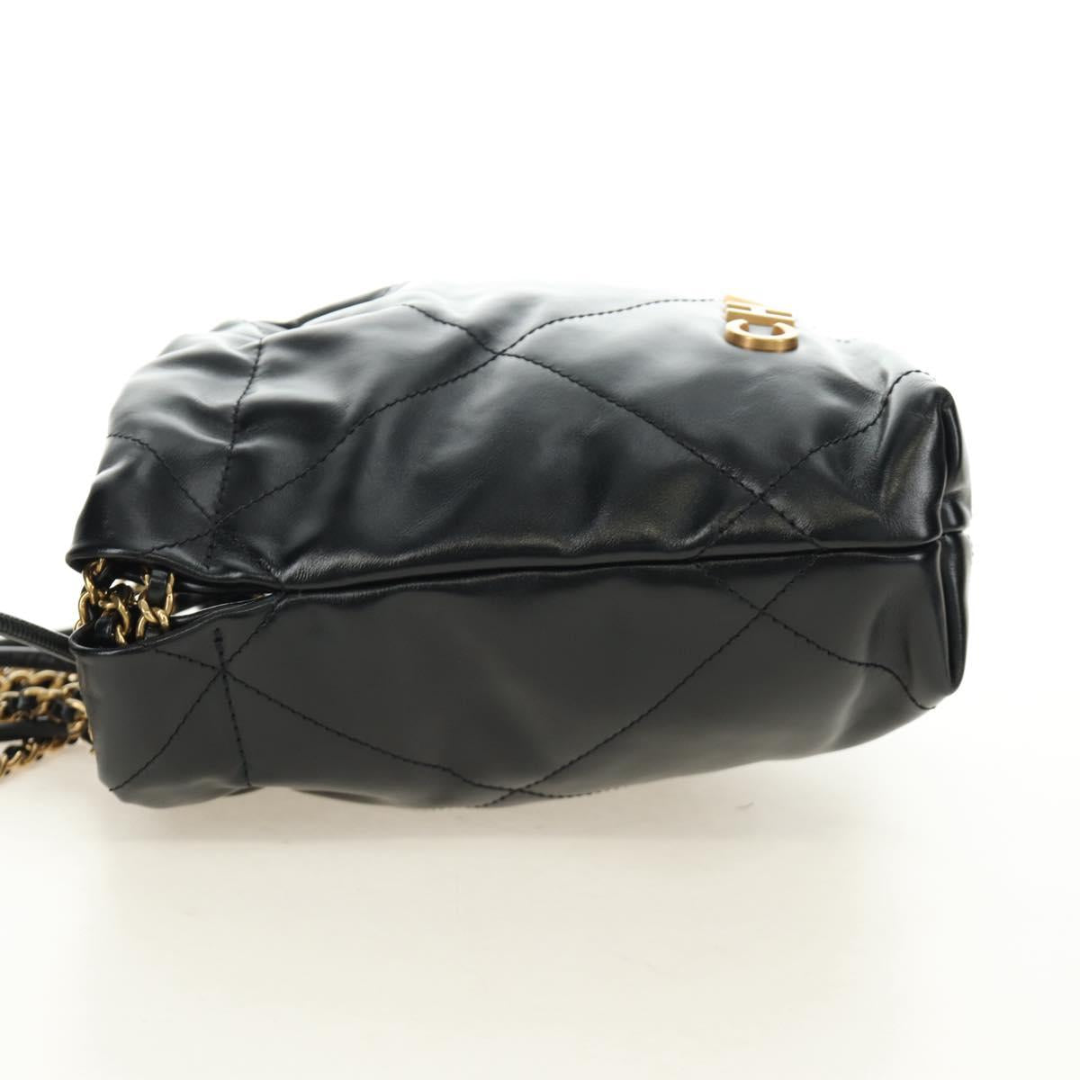 CHANEL CHANEL22 Chain Hand Bag Lamb Skin Black Gold CC Auth 190198SAM