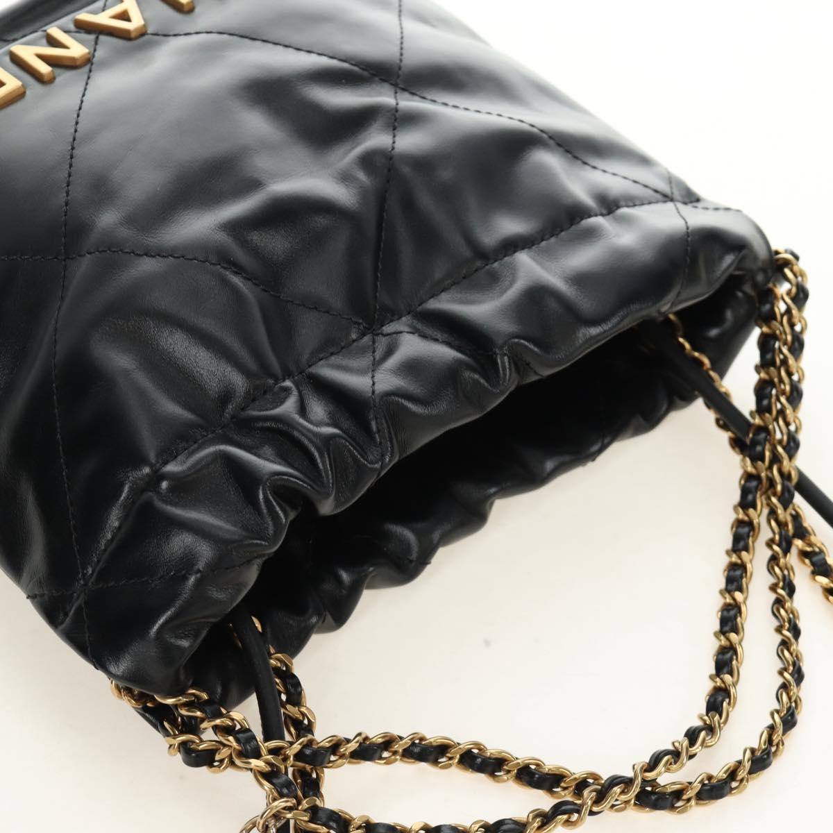 CHANEL CHANEL22 Chain Hand Bag Lamb Skin Black Gold CC Auth 190198SAM