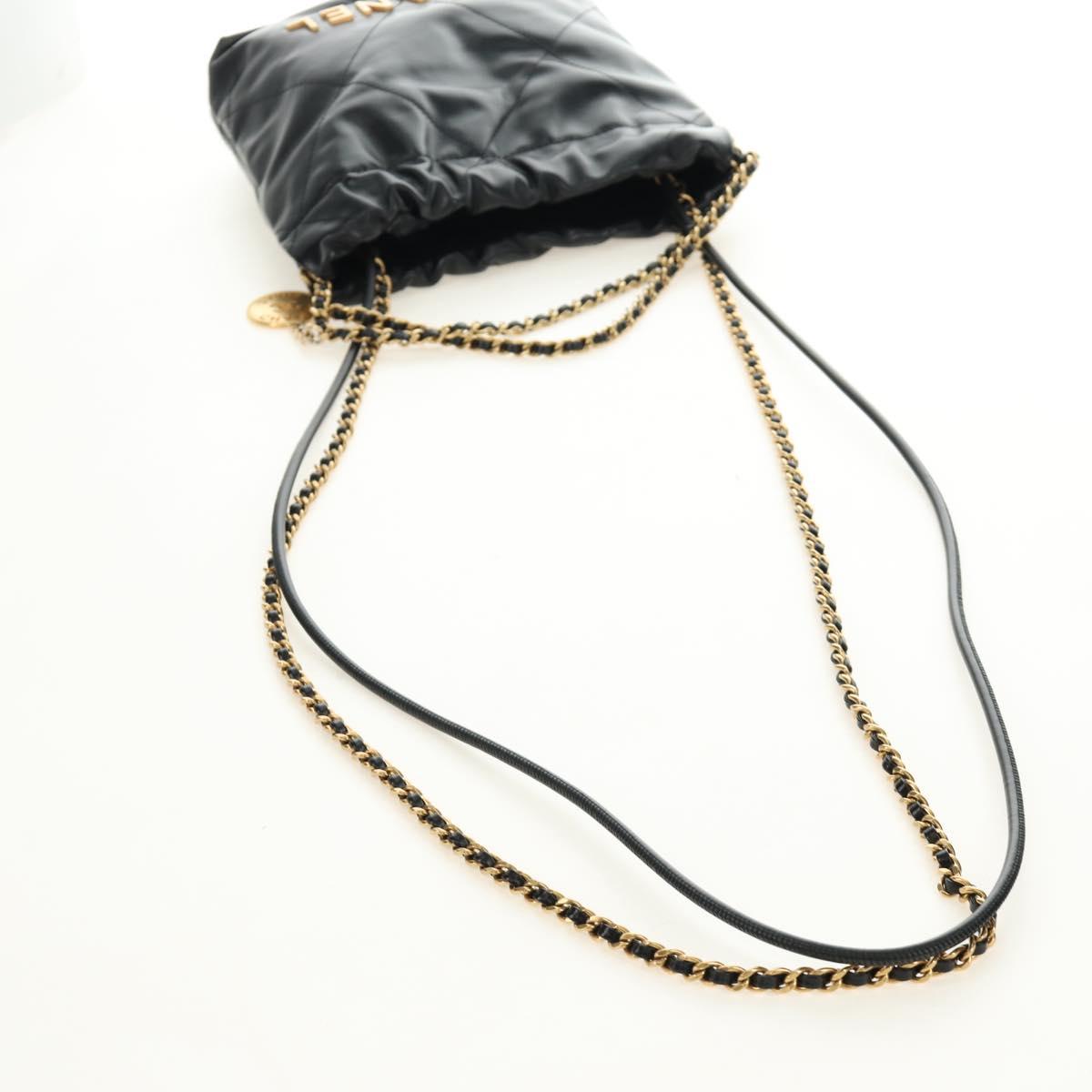 CHANEL CHANEL22 Chain Hand Bag Lamb Skin Black Gold CC Auth 190198SAM