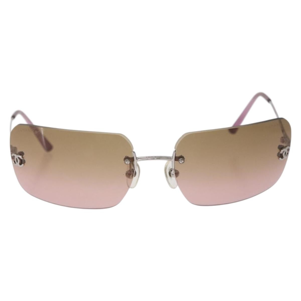 CHANEL COCO Mark Sunglasses metal Silver tone CC Auth 190199M