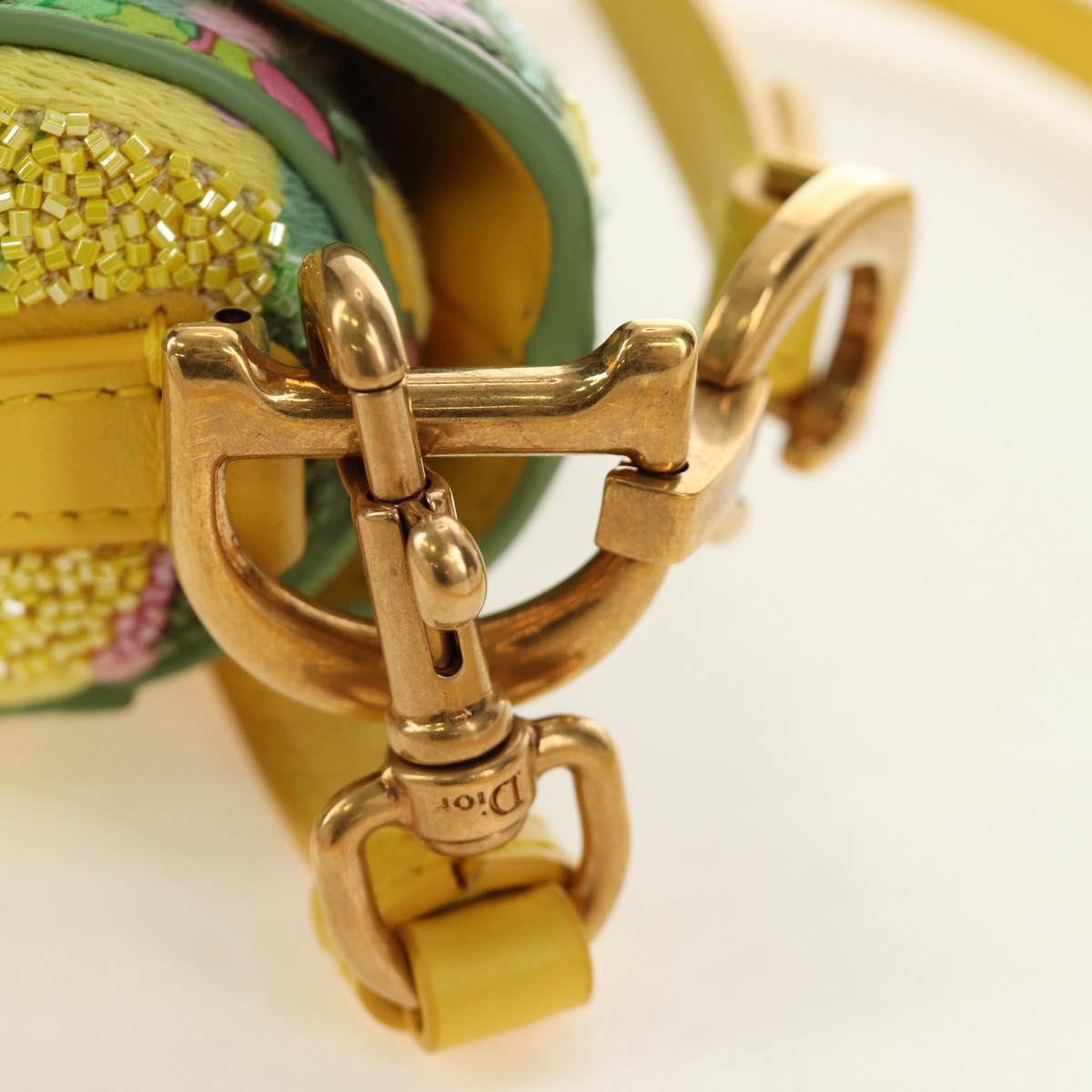 Christian Dior Micro Saddle Hand Bag Canvas Beads 2way Green Gold Auth 190200SAM