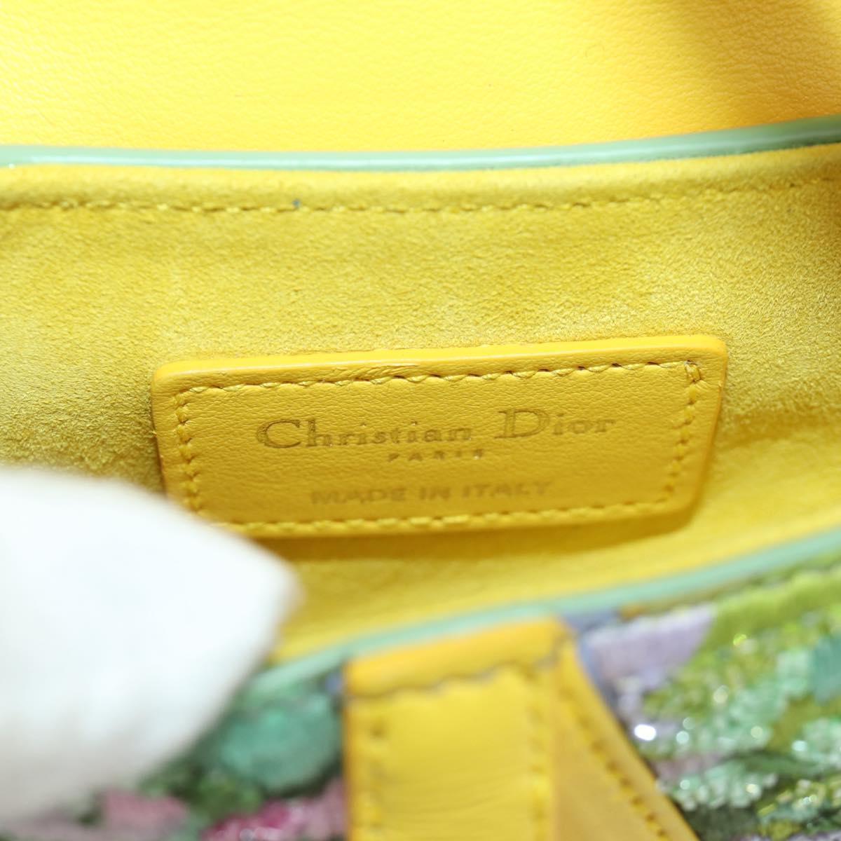 Christian Dior Micro Saddle Hand Bag Canvas Beads 2way Green Gold Auth 190200SAM