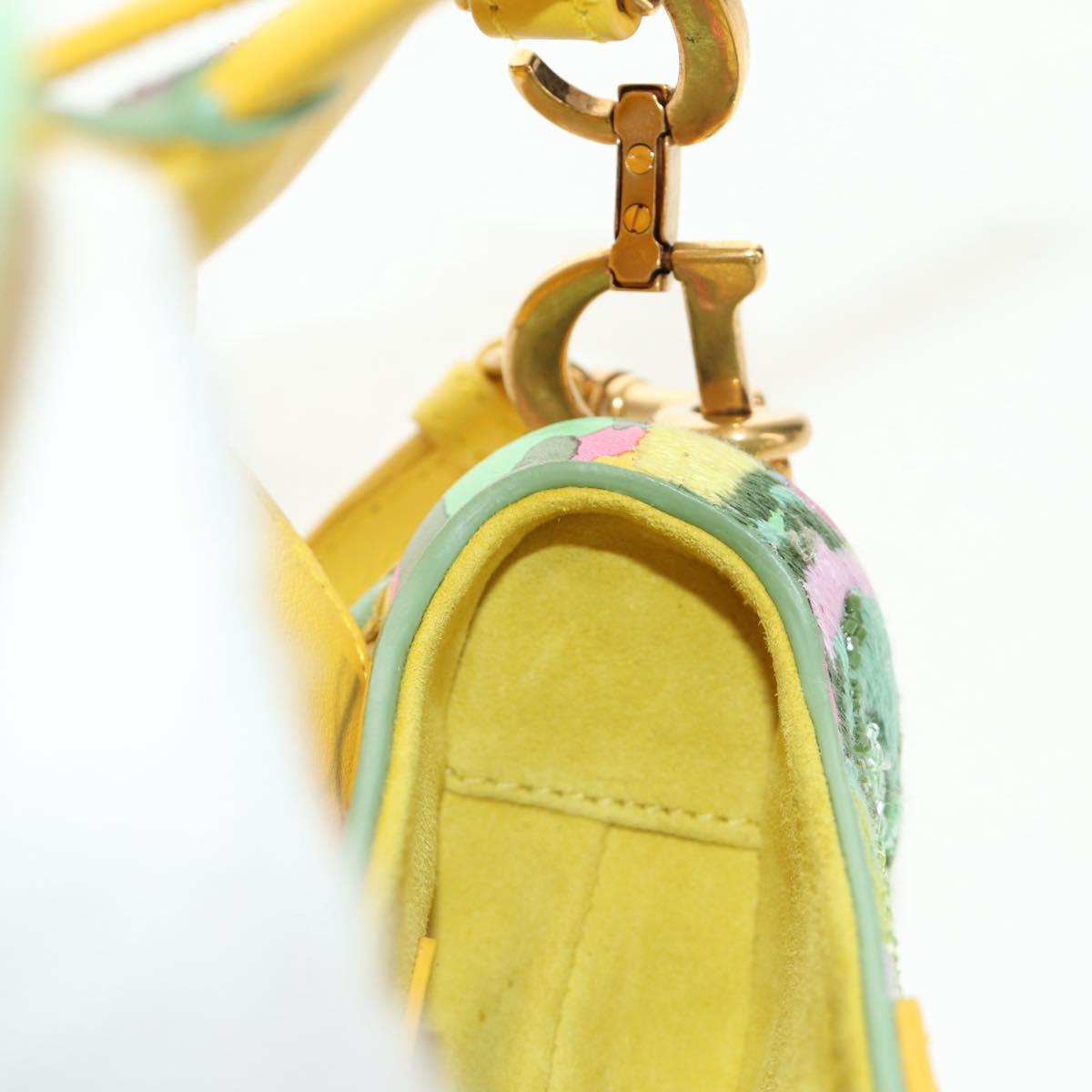 Christian Dior Micro Saddle Hand Bag Canvas Beads 2way Green Gold Auth 190200SAM