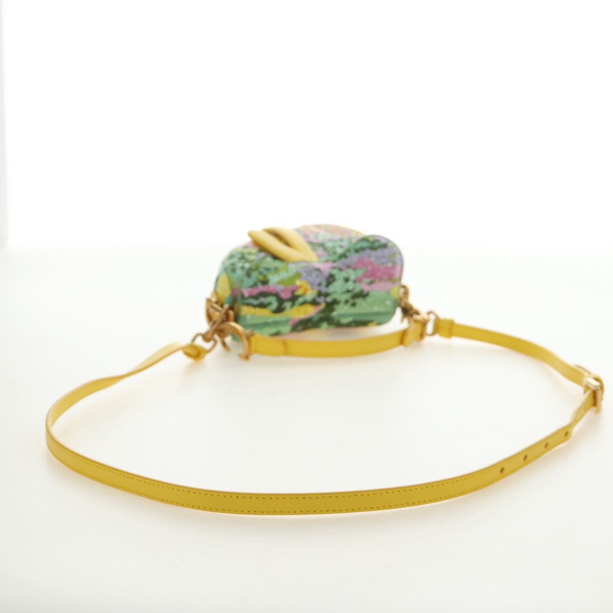 Christian Dior Micro Saddle Hand Bag Canvas Beads 2way Green Gold Auth 190200SAM