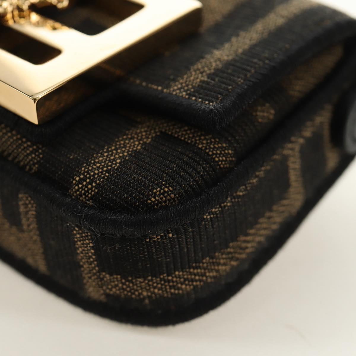 FENDI FENDACE Nano Baguette Chain Shoulder Pouch Black Brown Auth 190223SAM