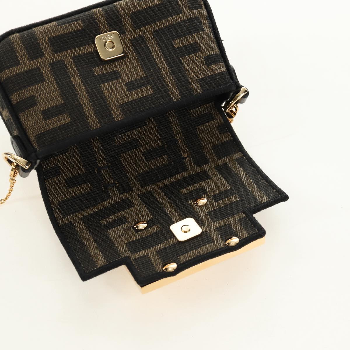 FENDI FENDACE Nano Baguette Chain Shoulder Pouch Black Brown Auth 190223SAM