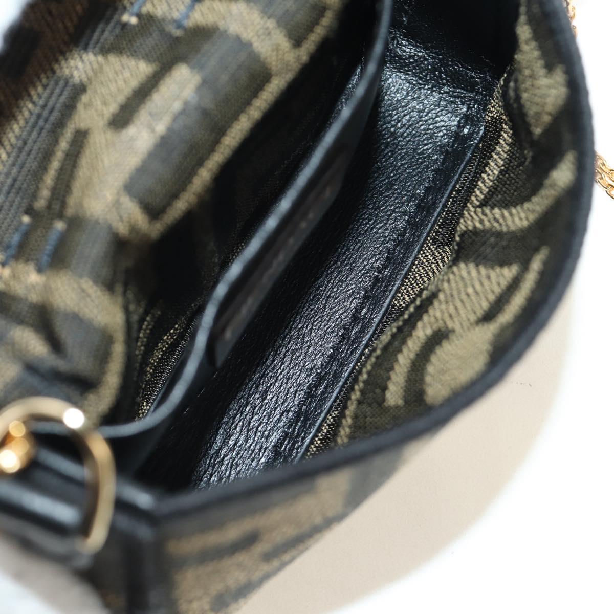 FENDI FENDACE Nano Baguette Chain Shoulder Pouch Black Brown Auth 190223SAM