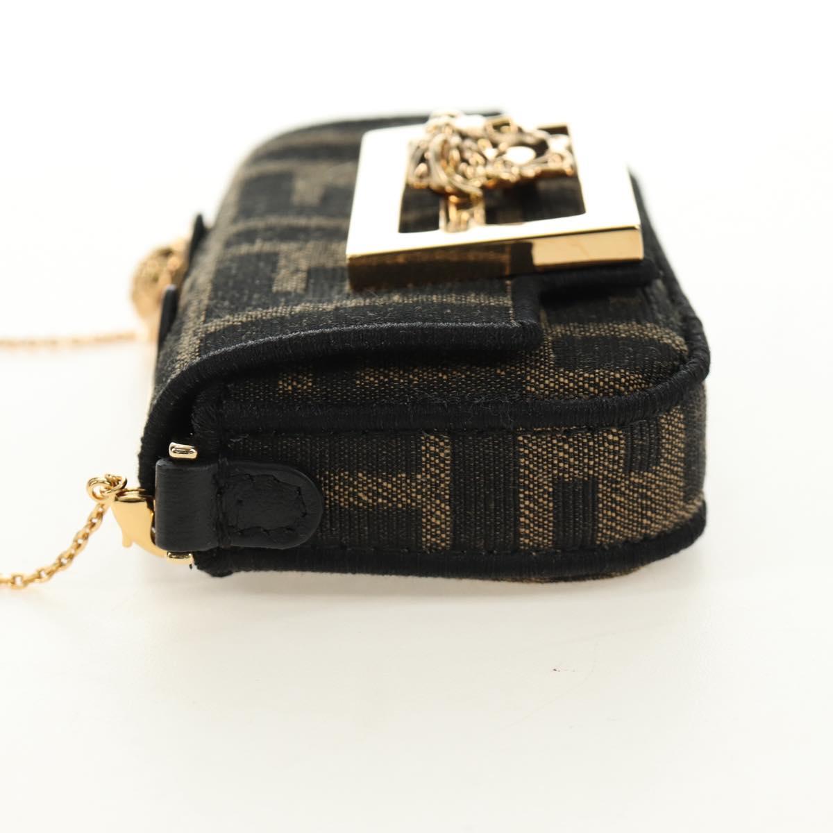 FENDI FENDACE Nano Baguette Chain Shoulder Pouch Black Brown Auth 190223SAM