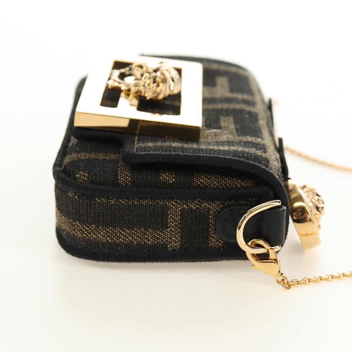 FENDI FENDACE Nano Baguette Chain Shoulder Pouch Black Brown Auth 190223SAM