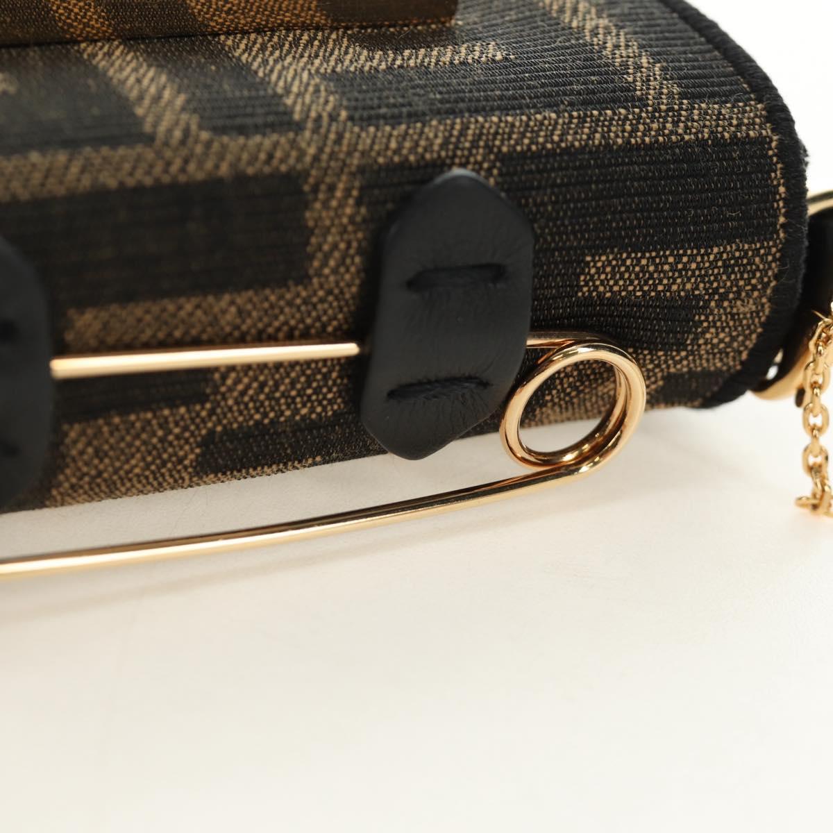 FENDI FENDACE Nano Baguette Chain Shoulder Pouch Black Brown Auth 190223SAM