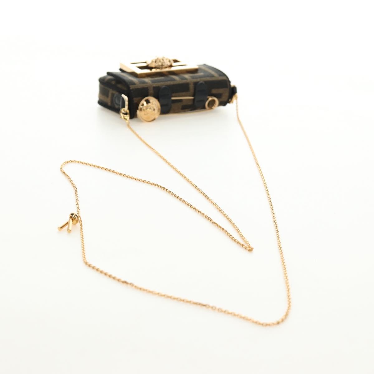 FENDI FENDACE Nano Baguette Chain Shoulder Pouch Black Brown Auth 190223SAM