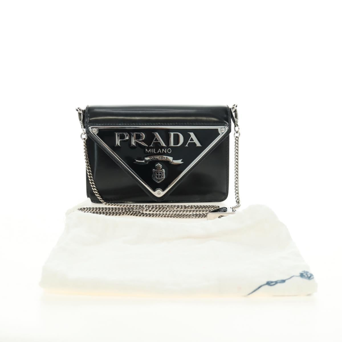 PRADA Chain Shoulder Bag Patent Leather Black Silver Auth 190226SAM