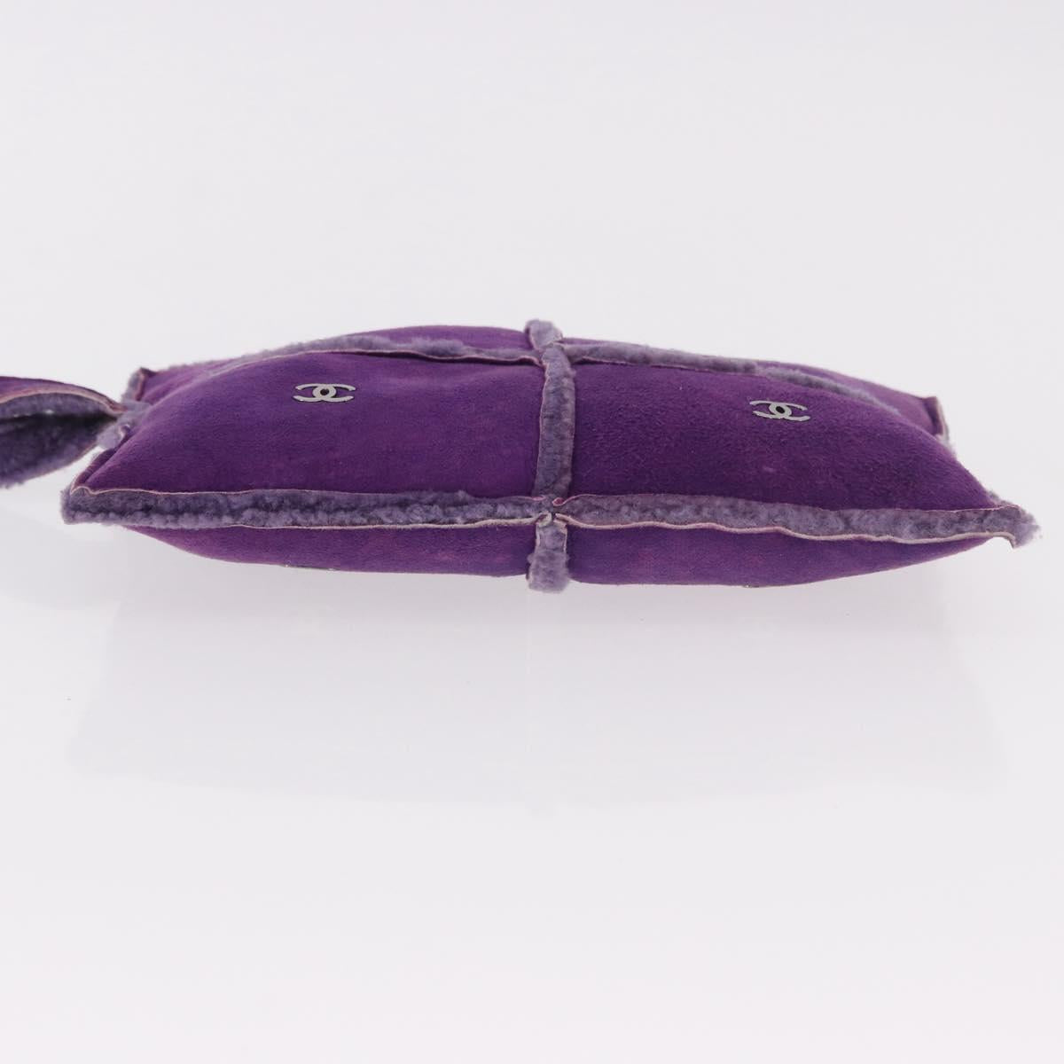 CHANEL Choco Bar Pouch Mouton Purple Silver CC Auth 190227A