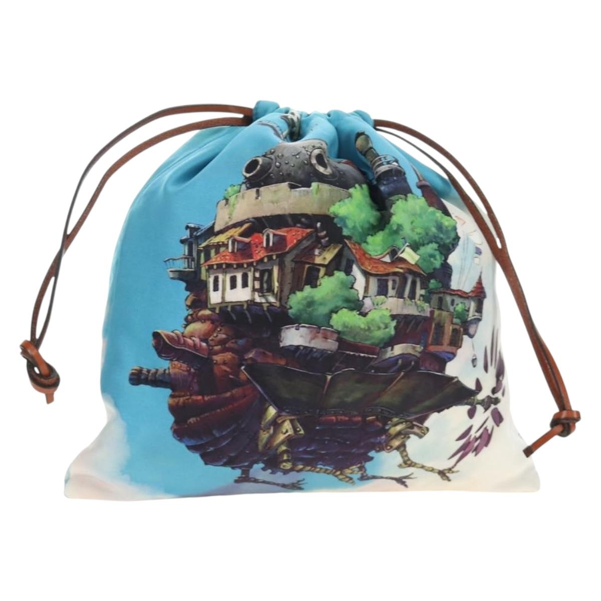 LOEWE Ghibli Collaboration Howl's Moving Castle Pouch Canvas Blue Auth 190232SM