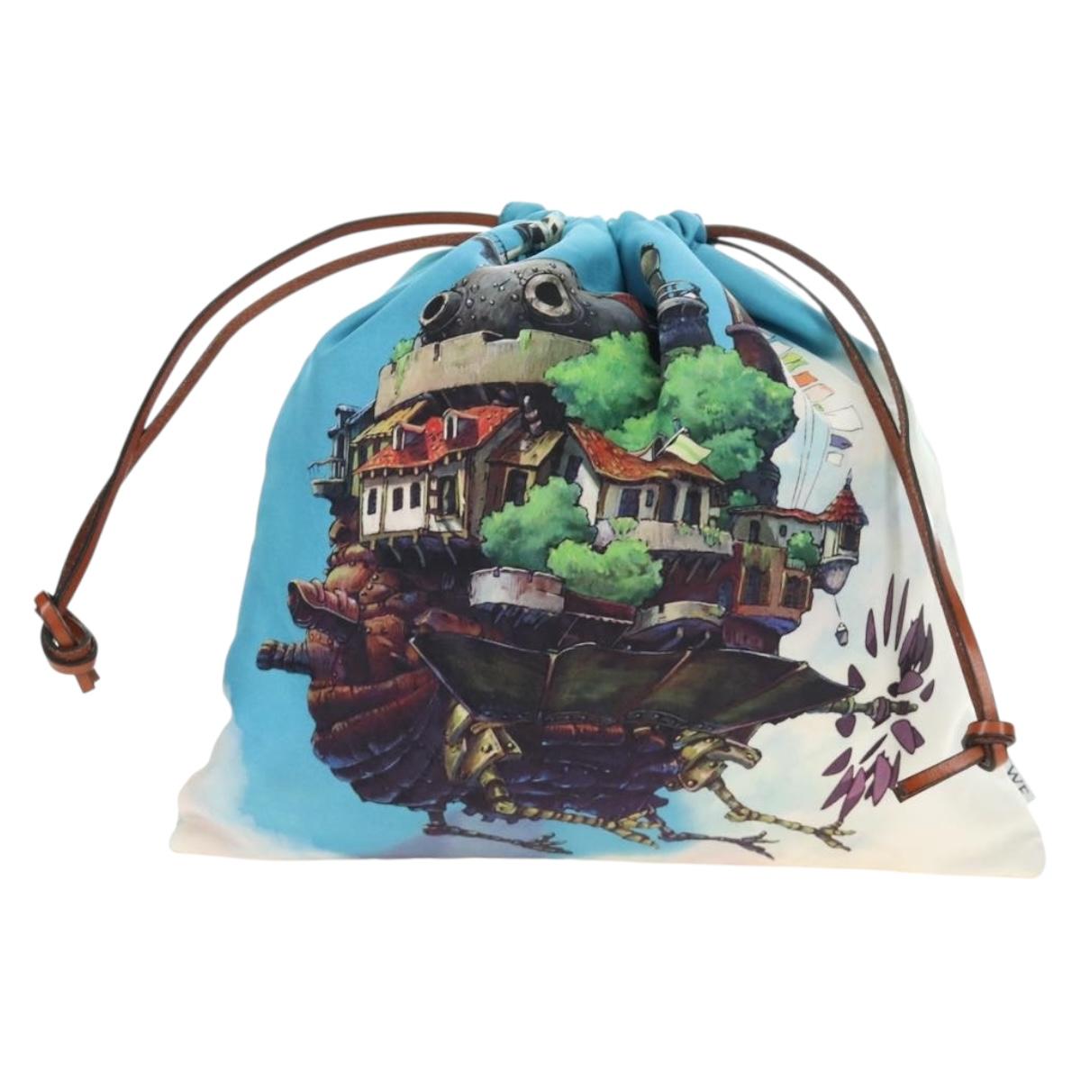 LOEWE Ghibli Collaboration Howl's Moving Castle Pouch Canvas Blue Auth 190232SM