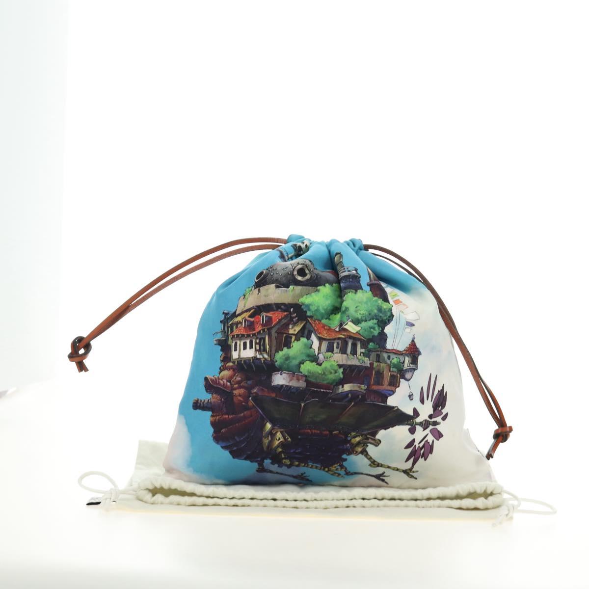 LOEWE Ghibli Collaboration Howl's Moving Castle Pouch Canvas Blue Auth 190232SM