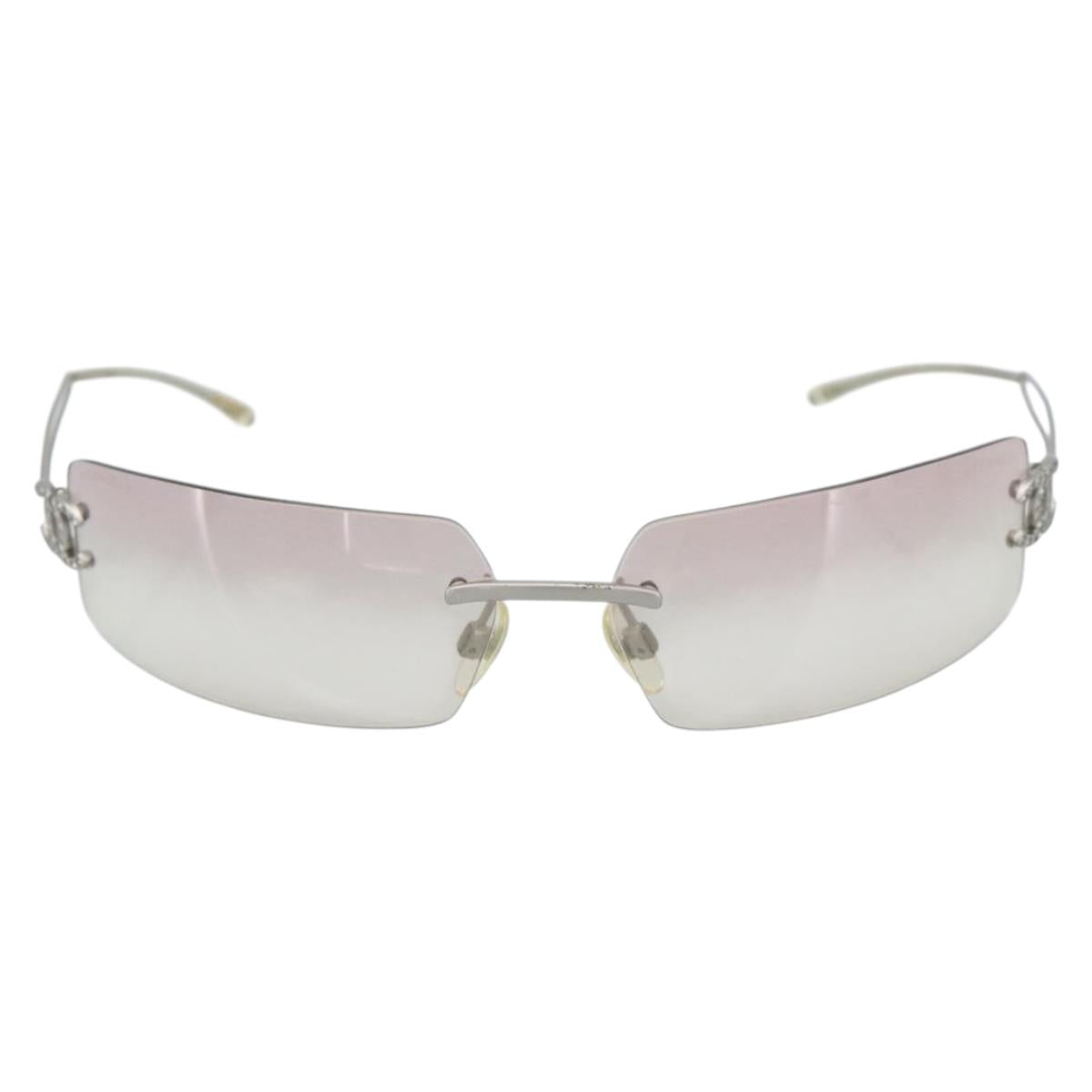 CHANEL COCO Mark Sunglasses Metal Silver CC Auth 190235