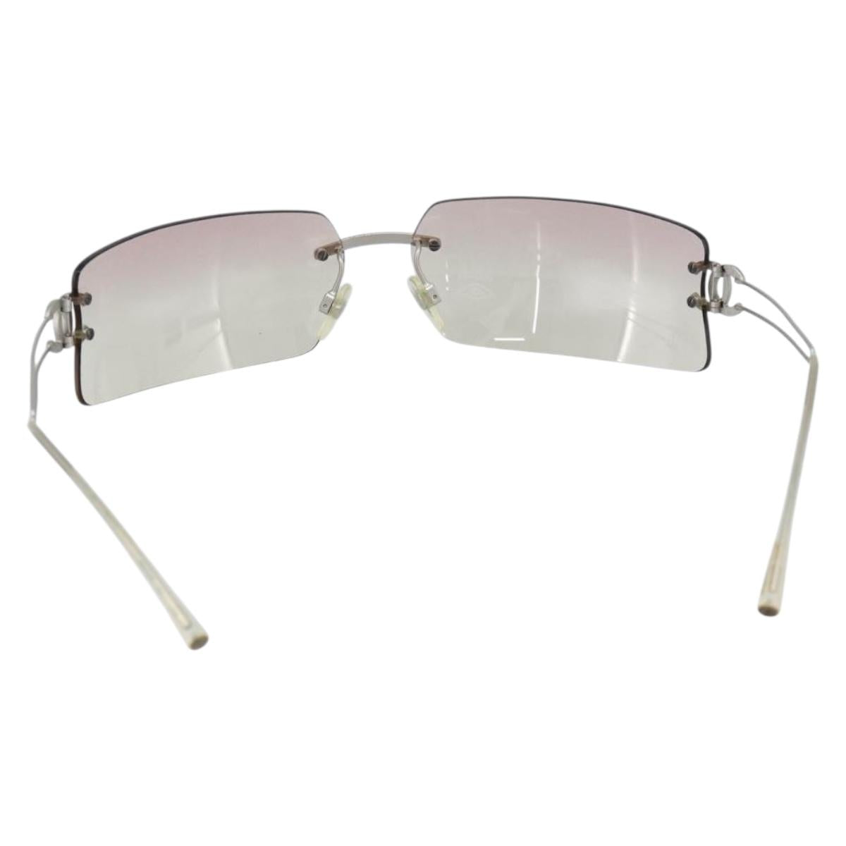 CHANEL COCO Mark Sunglasses Metal Silver CC Auth 190235