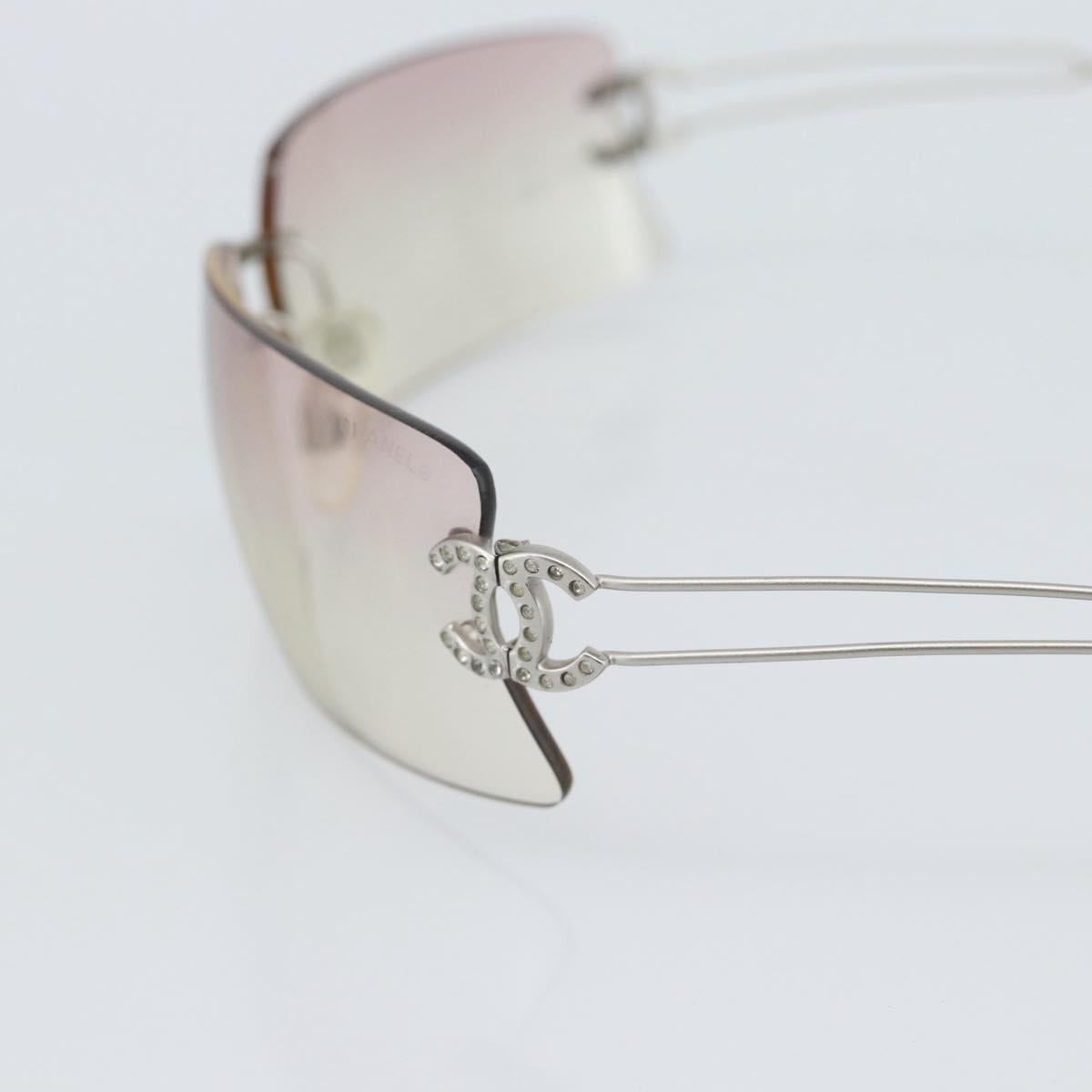 CHANEL COCO Mark Sunglasses Metal Silver CC Auth 190235