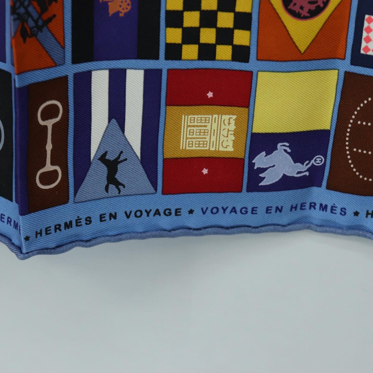 HERMES Carre 90 Scarf ”En Voyage"" Silk Blue Auth 190238M