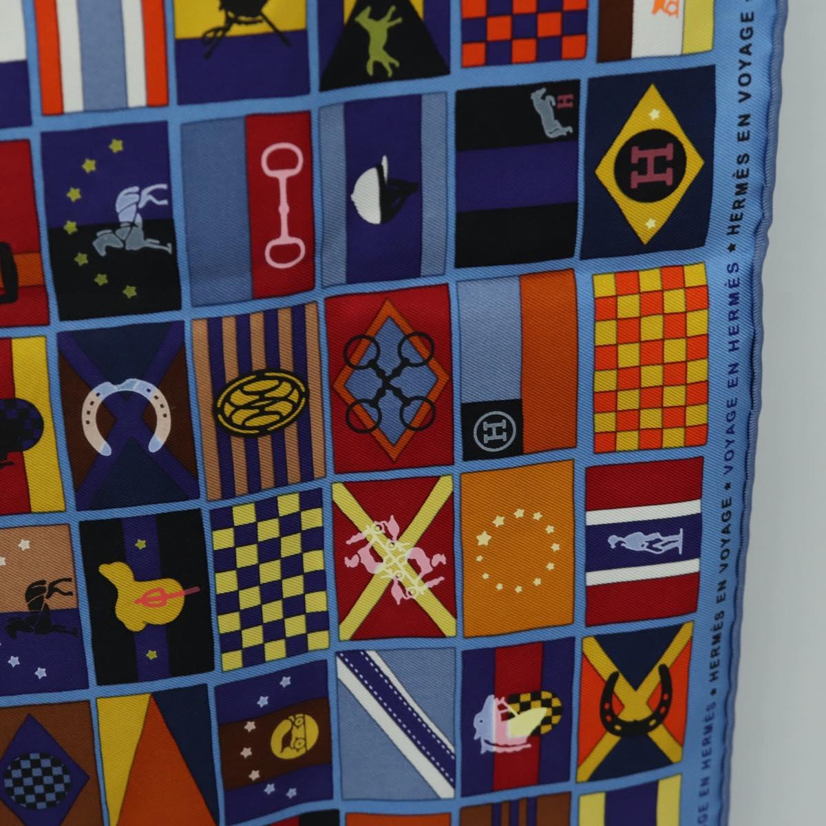 HERMES Carre 90 Scarf ”En Voyage"" Silk Blue Auth 190238M