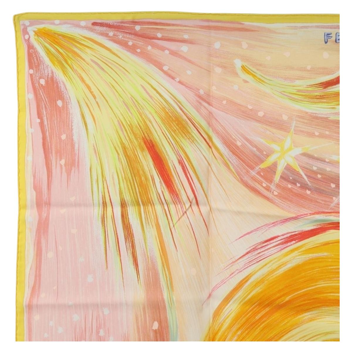 HERMES Carre 90 Scarf ”FEUX DU CIEL"" Silk Pink Auth 190239M