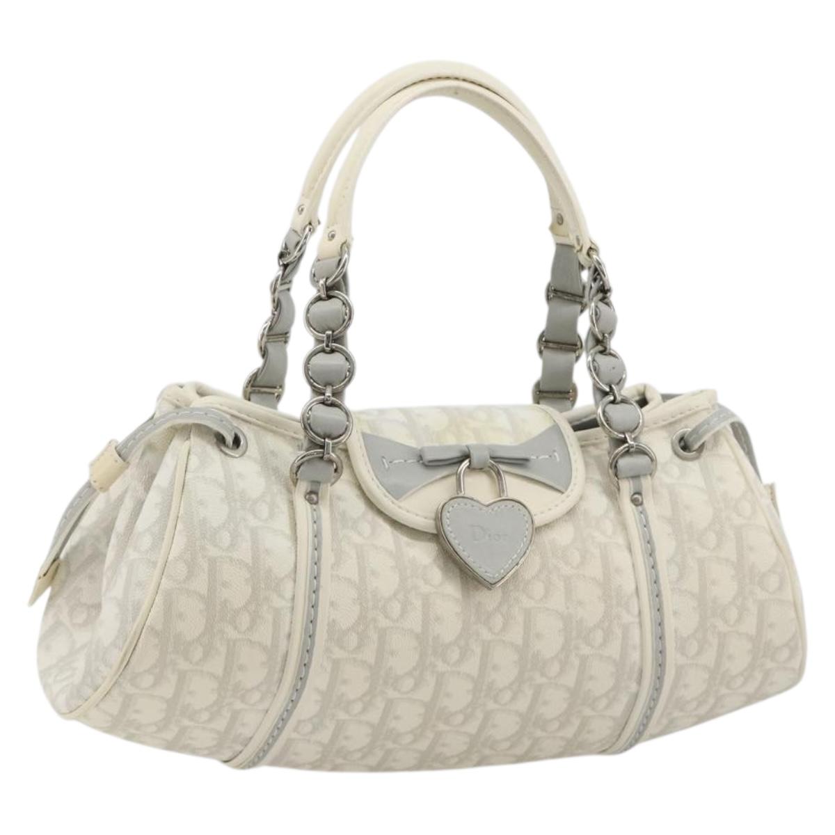 Christian Dior Trotter Canvas Romantic Chain Bag PVC White Silver Auth 190241SAM