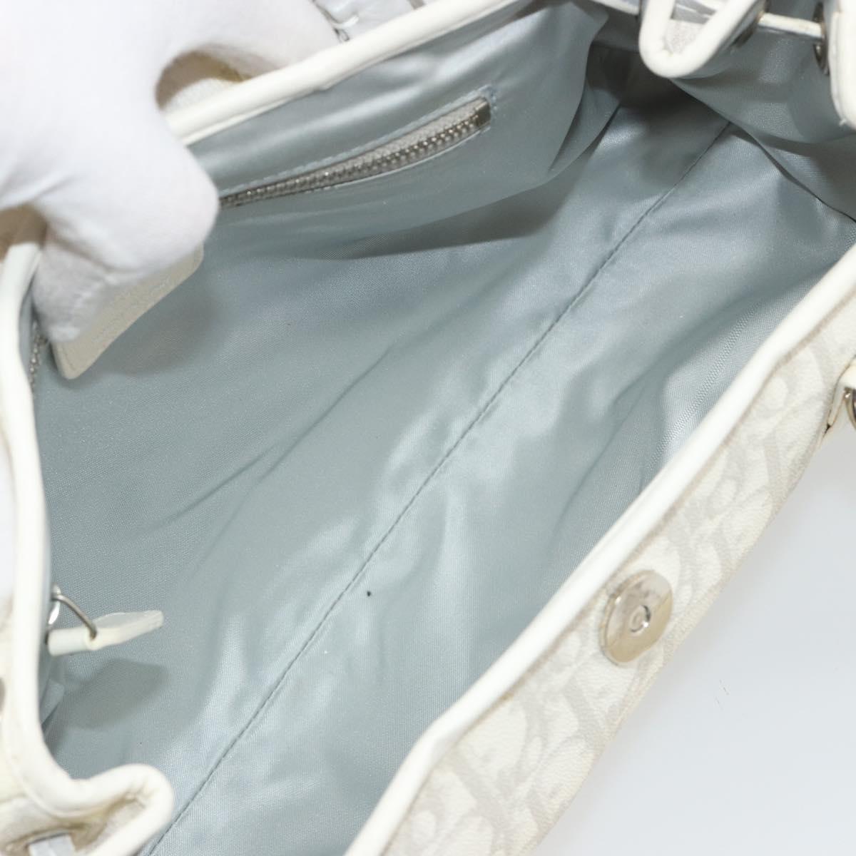 Christian Dior Trotter Canvas Romantic Chain Bag PVC White Silver Auth 190241SAM