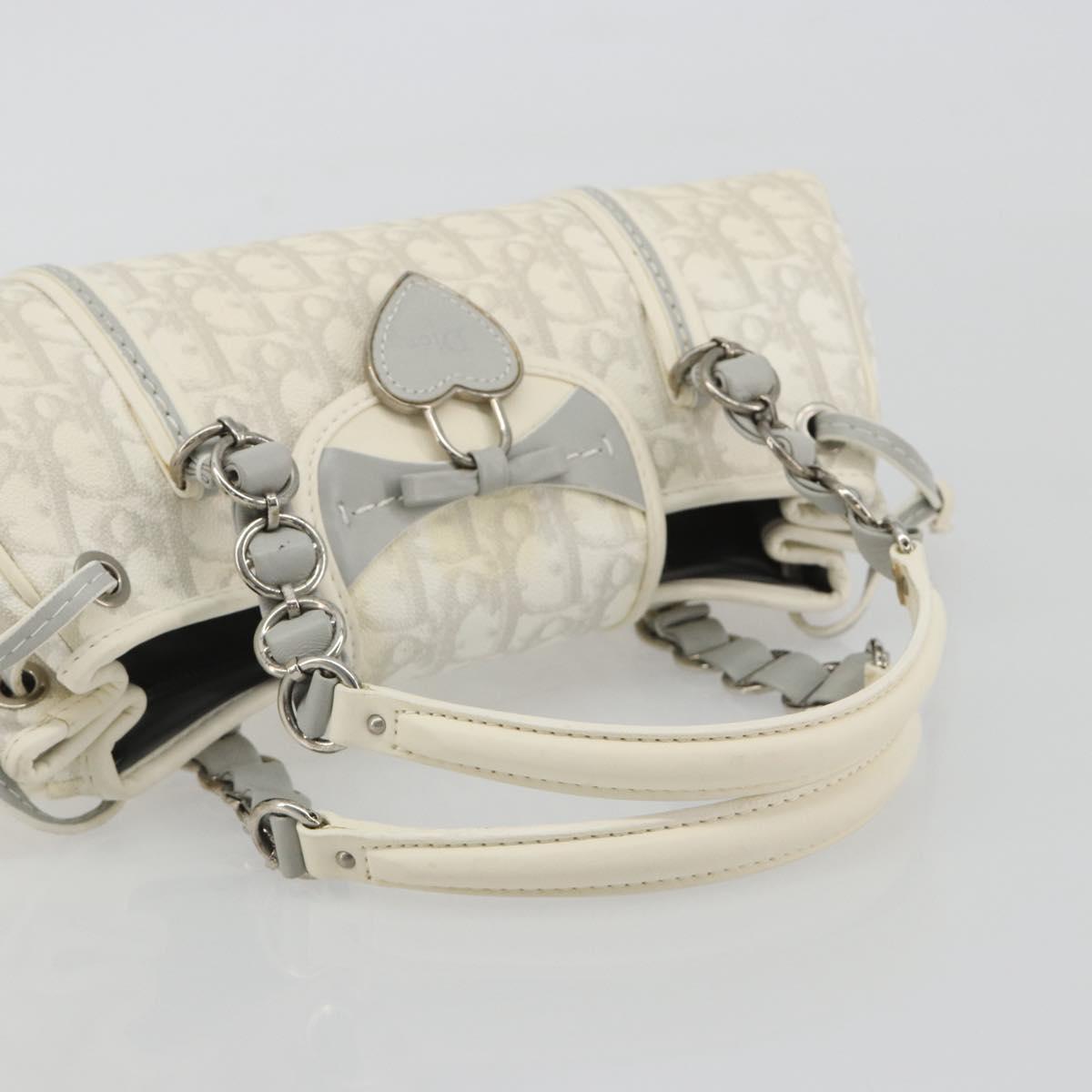 Christian Dior Trotter Canvas Romantic Chain Bag PVC White Silver Auth 190241SAM